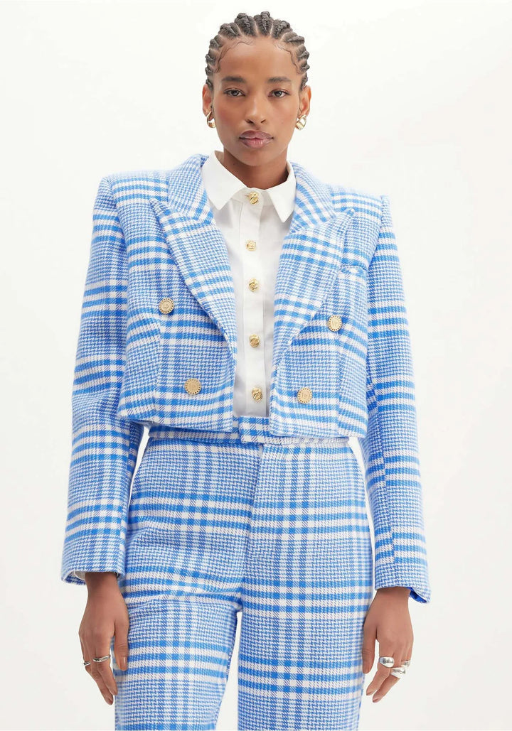 BLAZER CROP ALFAIATARIA XADREZ AZUL LANÇA PERFUME