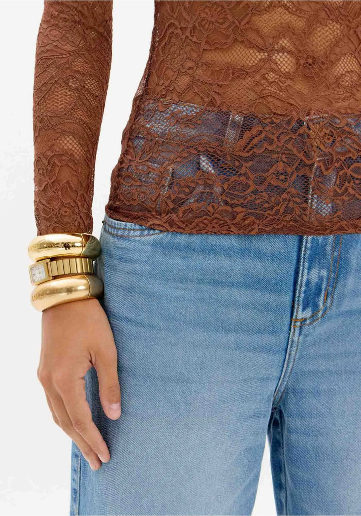 BLUSA CASTANHA EM RENDA LANÇA PERFUME