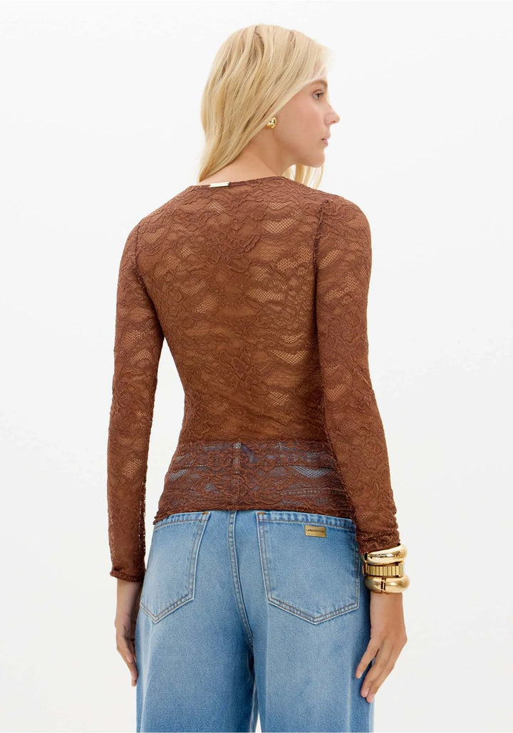 BLUSA CASTANHA EM RENDA LANÇA PERFUME