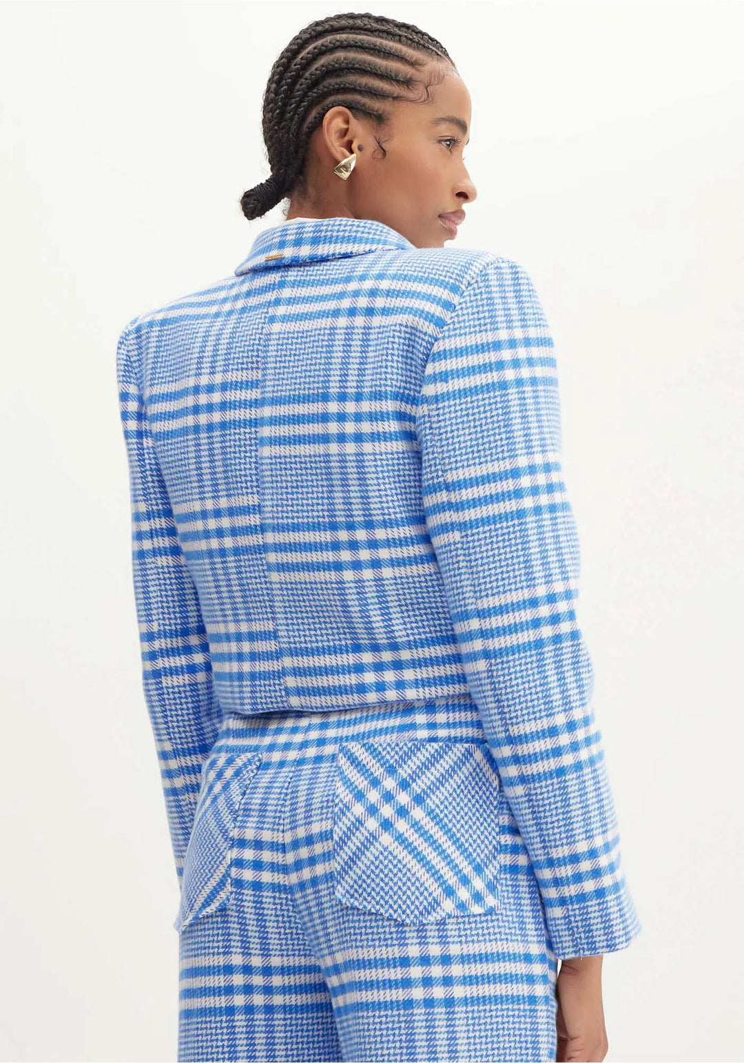 BLAZER CROP ALFAIATARIA XADREZ AZUL LANÇA PERFUME