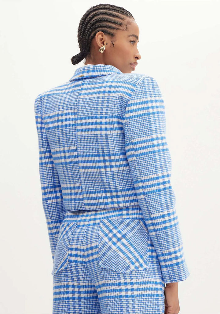 BLAZER CROP ALFAIATARIA XADREZ AZUL LANÇA PERFUME
