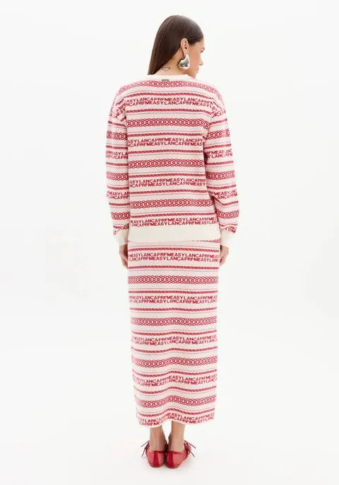 CAMISOLA TRICOT VERMELHA E BRANCA COM LOGO LANÇA PERFUME