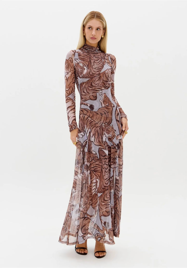 VESTIDO EM TULE ESTAMPADO TIGRE LANÇA PERFUME