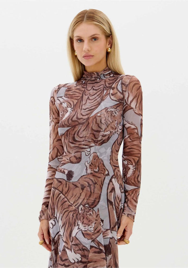 VESTIDO EM TULE ESTAMPADO TIGRE LANÇA PERFUME