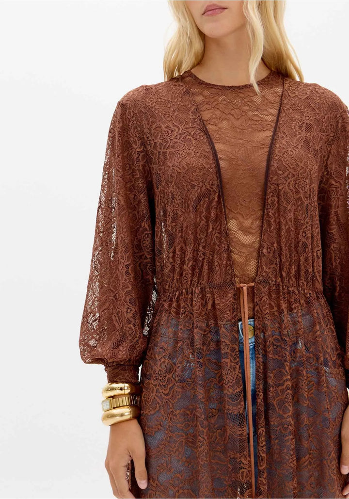 KAFTAN CASTANHO EM RENDA LANÇA PERFUME