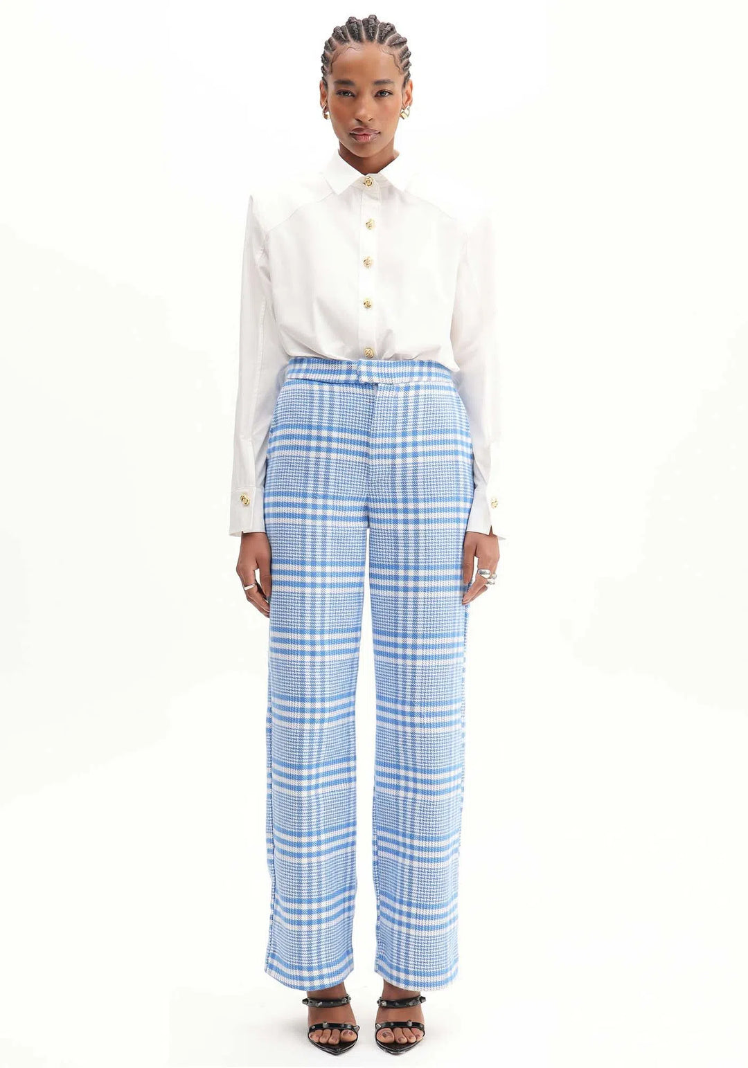 CALÇA WIDE ALFAIATARIA XADREZ AZUL LANÇA PERFUME