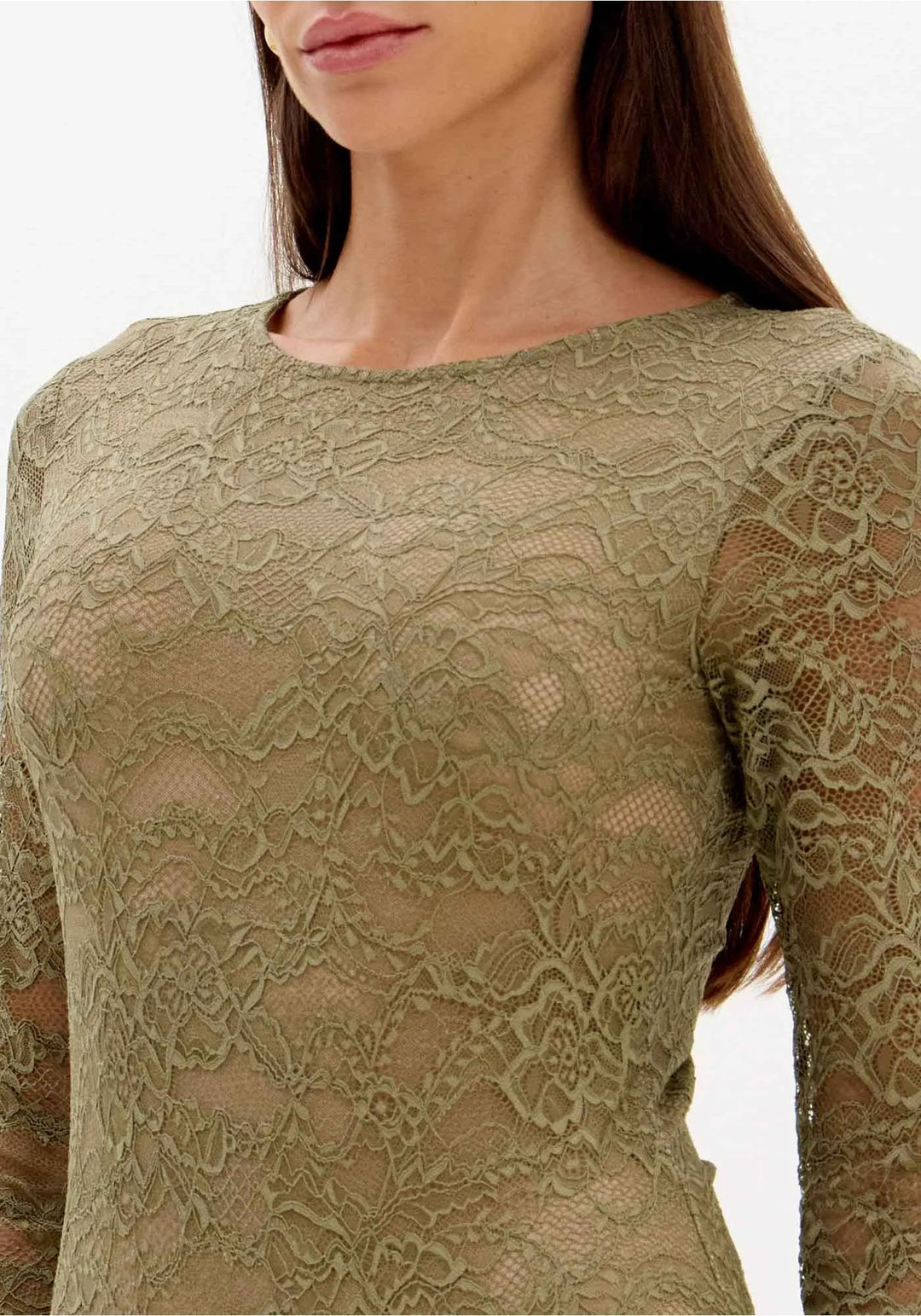 BODY VERDE OLIVA EM RENDA LANÇA PERFUME