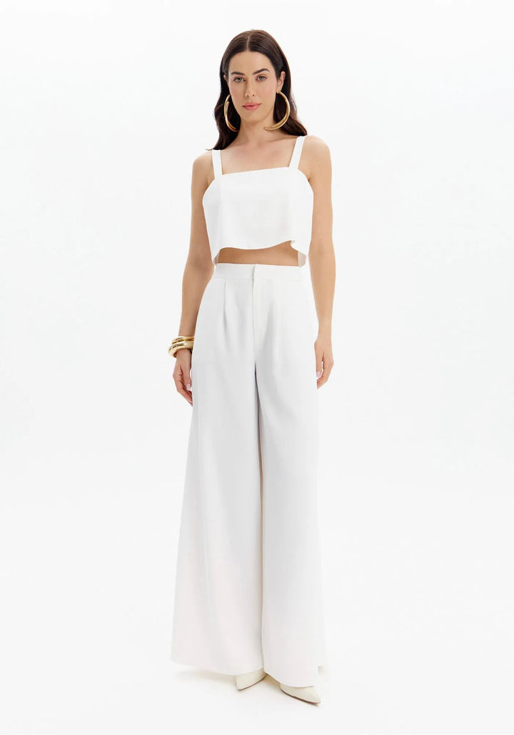 CALÇA WIDE LEG BRANCA LANÇA PERFUME