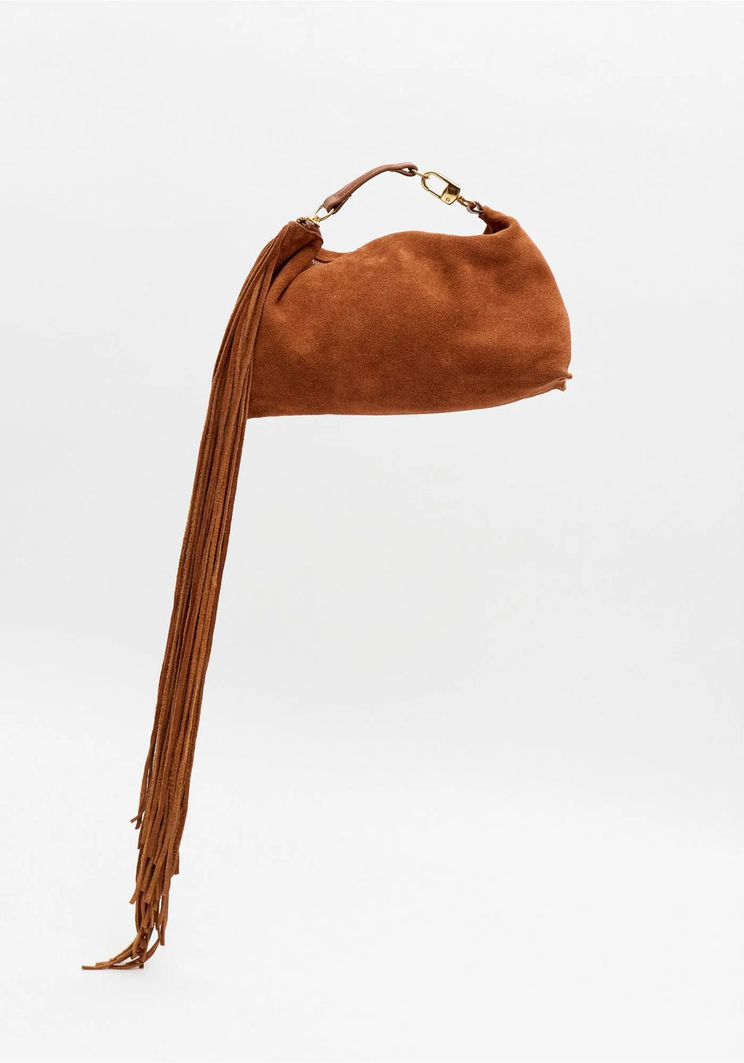 MALA CLUTCH CASTANHO CONHAQUE EM CAMURÇA COM FRANJAS LANÇA PERFUME