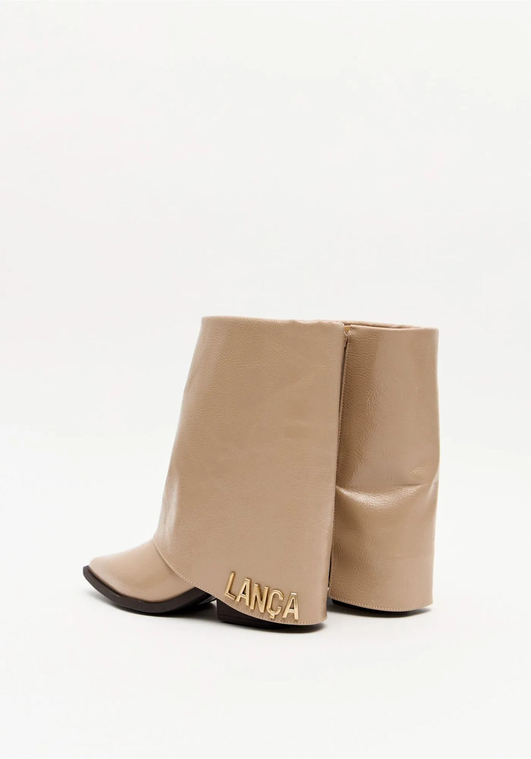 BOTA DE CANO MÉDIO COM EFEITO DOBRADO BEGE LANÇA PERFUME
