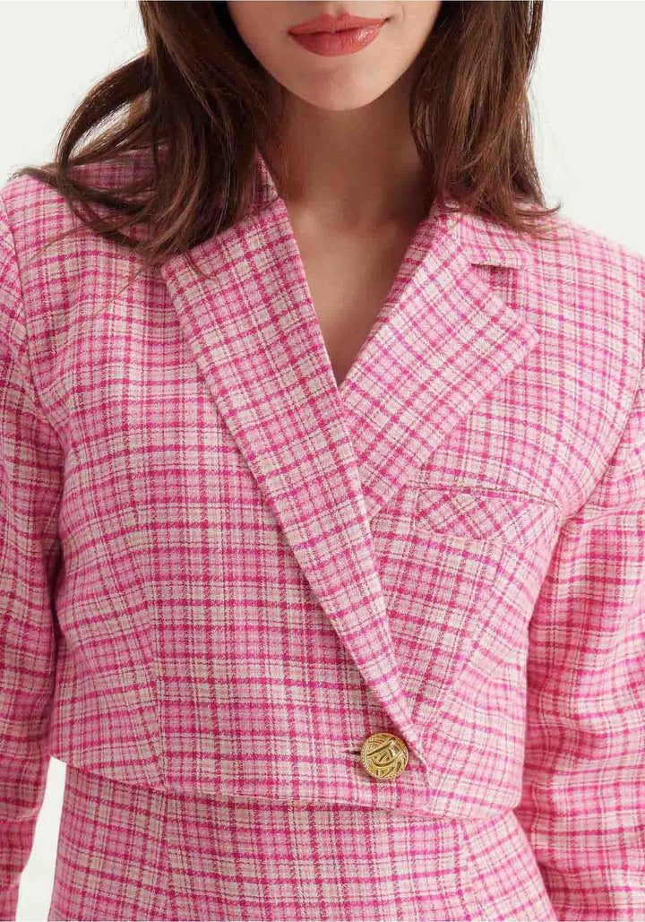 BLAZER CURTO XADREZ ROSA LANÇA PERFUME