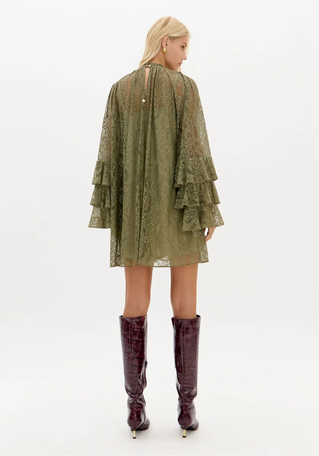 VESTIDO EM RENDA VERDE OLIVA LANÇA PERFUME