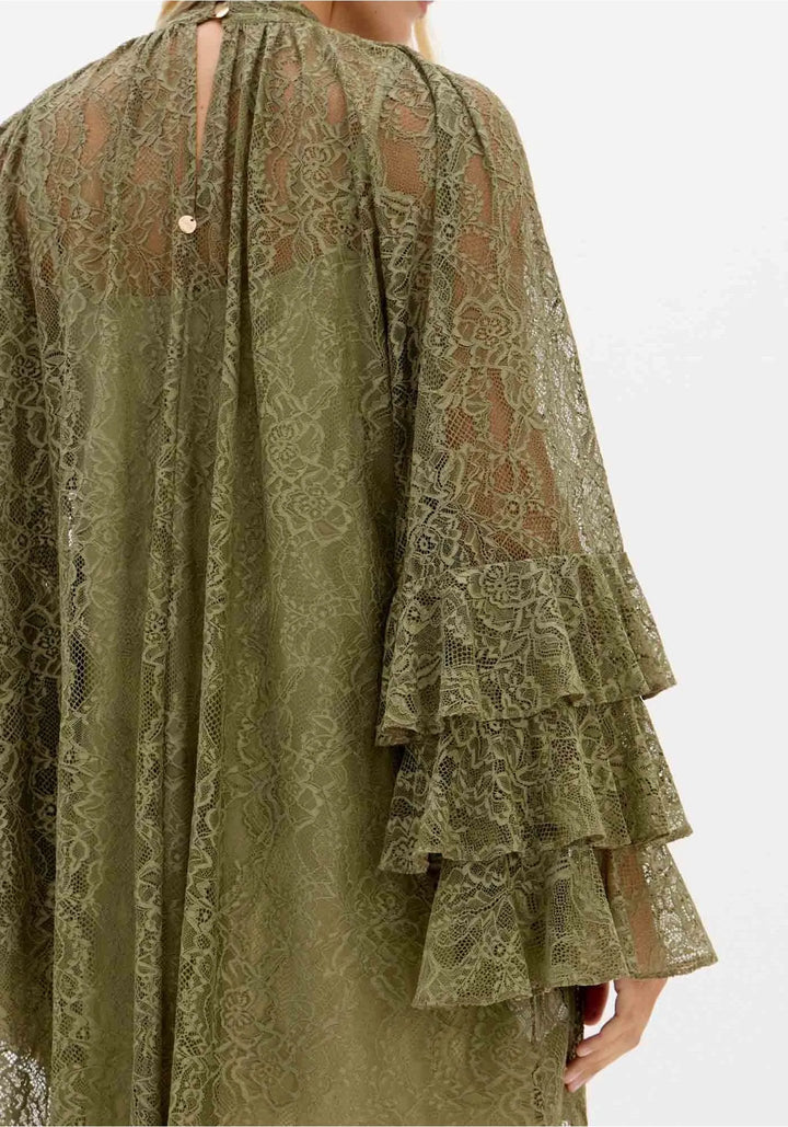 VESTIDO EM RENDA VERDE OLIVA LANÇA PERFUME