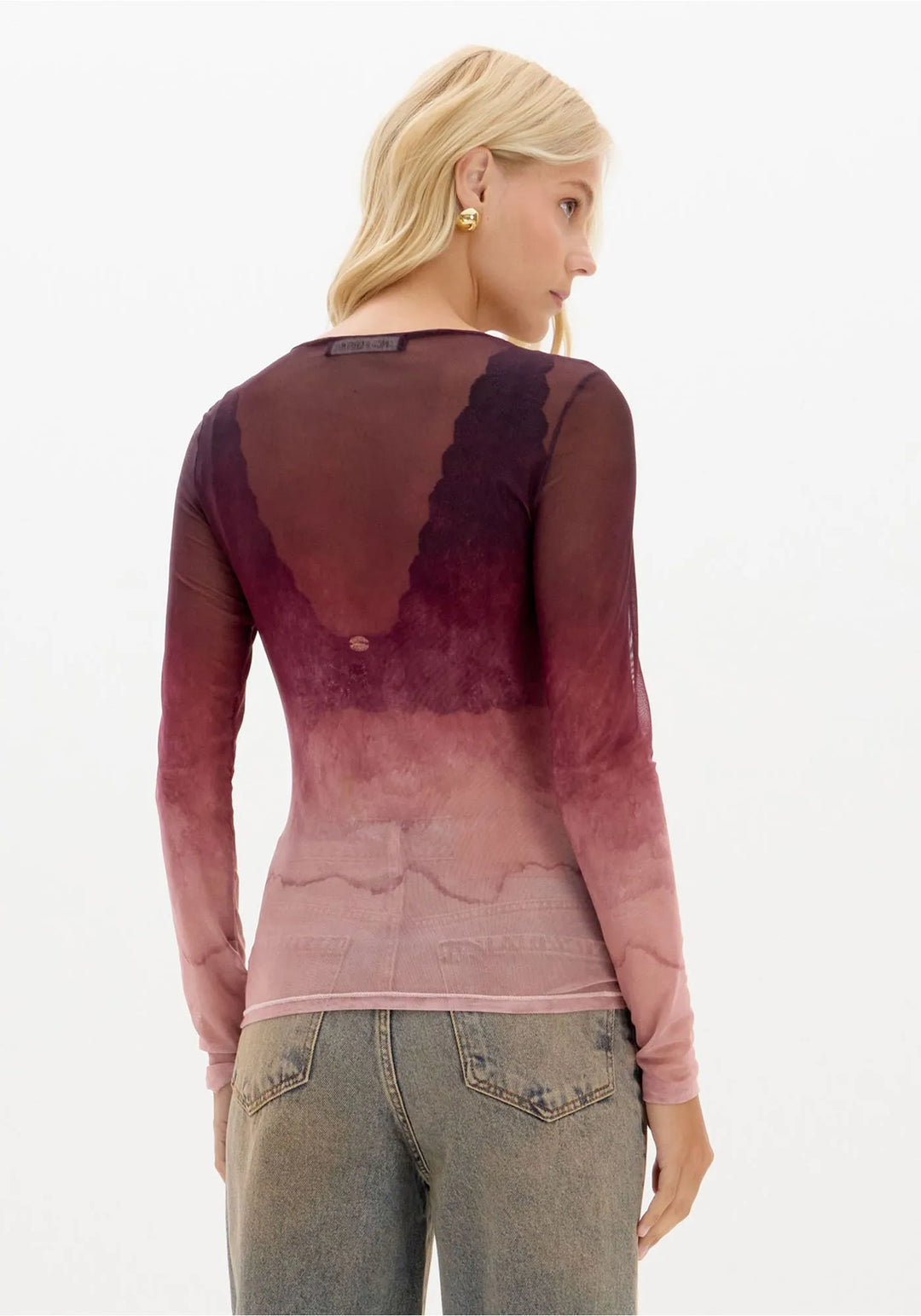 BLUSA DEGRADÊ VINHO E ROSA EM TULE LANÇA PERFUME