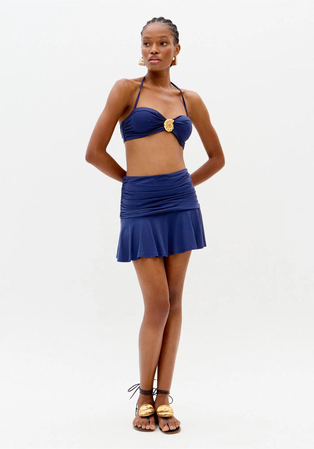 SAIA AZUL DRAPEADA COM FOLHO LANÇA PERFUME