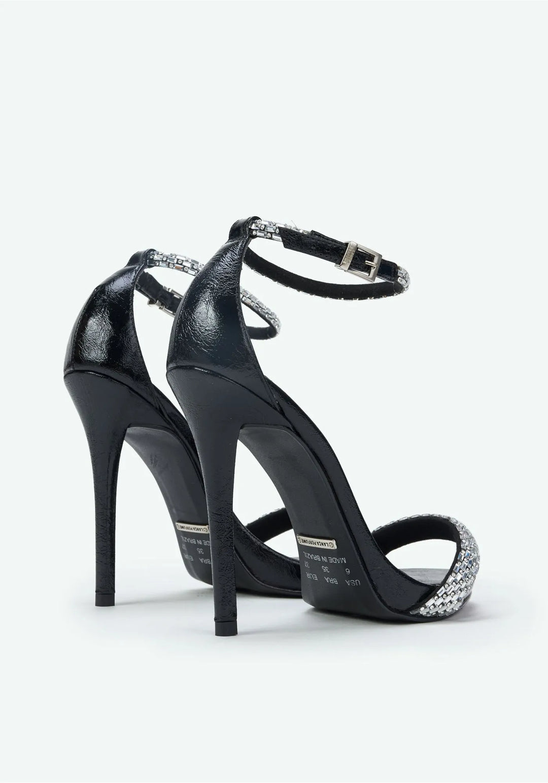 SANDÁLIA TIRAS STRASS PRETO LANÇA PERFUME