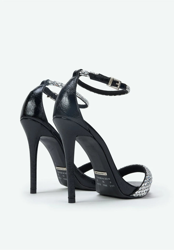 SANDÁLIA TIRAS STRASS PRETO LANÇA PERFUME