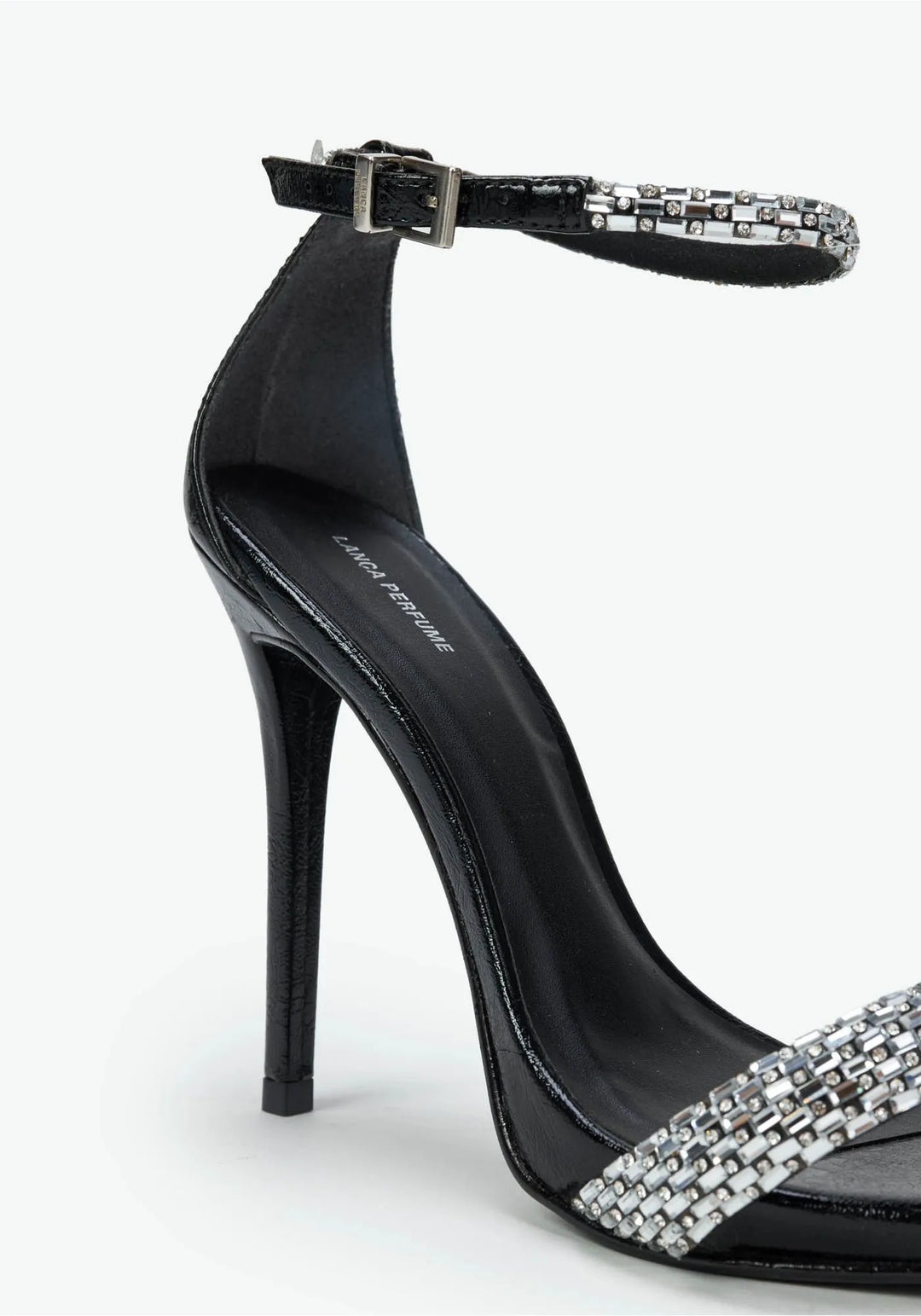 SANDÁLIA TIRAS STRASS PRETO LANÇA PERFUME
