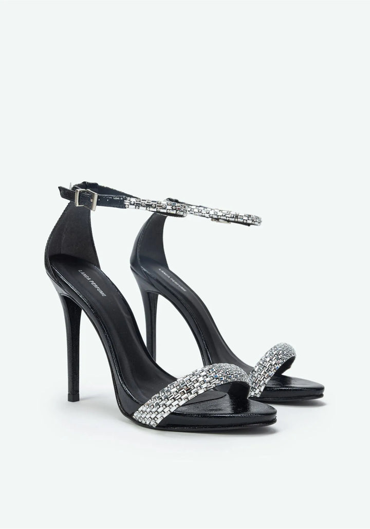 SANDÁLIA TIRAS STRASS PRETO LANÇA PERFUME