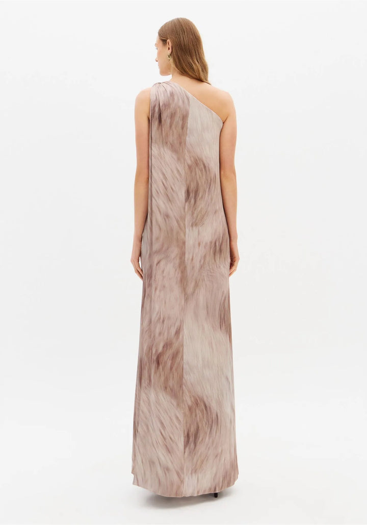 VESTIDO COMPRIDO ACETINADO EFEITO CINZA LANÇA PERFUME