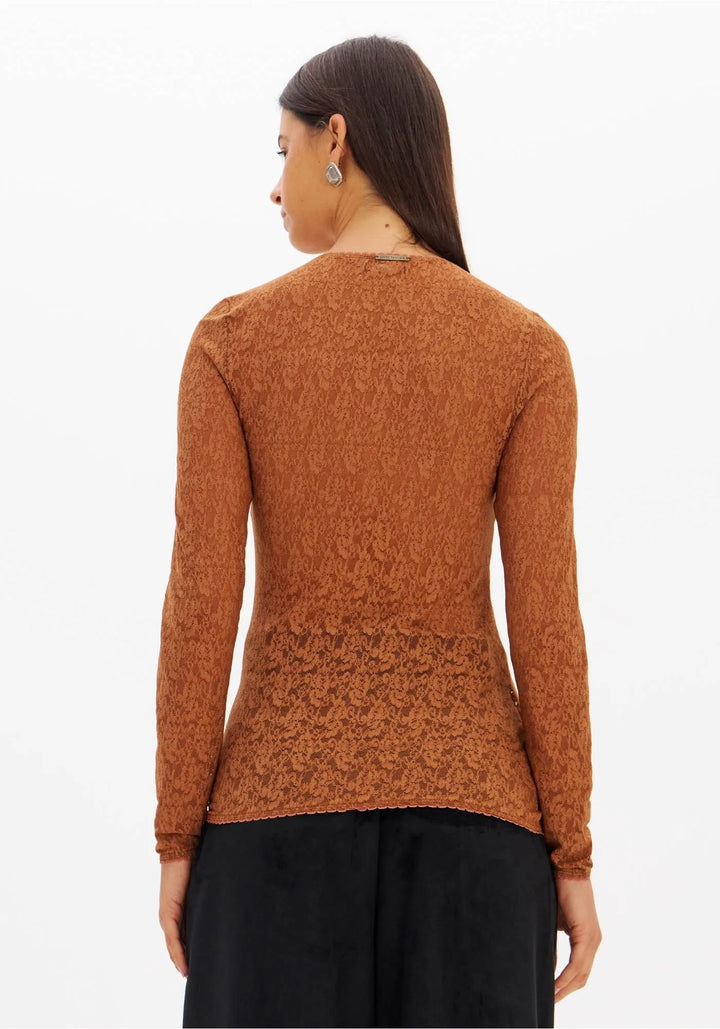 BLUSA CASTANHA DE RENDA MANGA COMPRIDA LANÇA PERFUME
