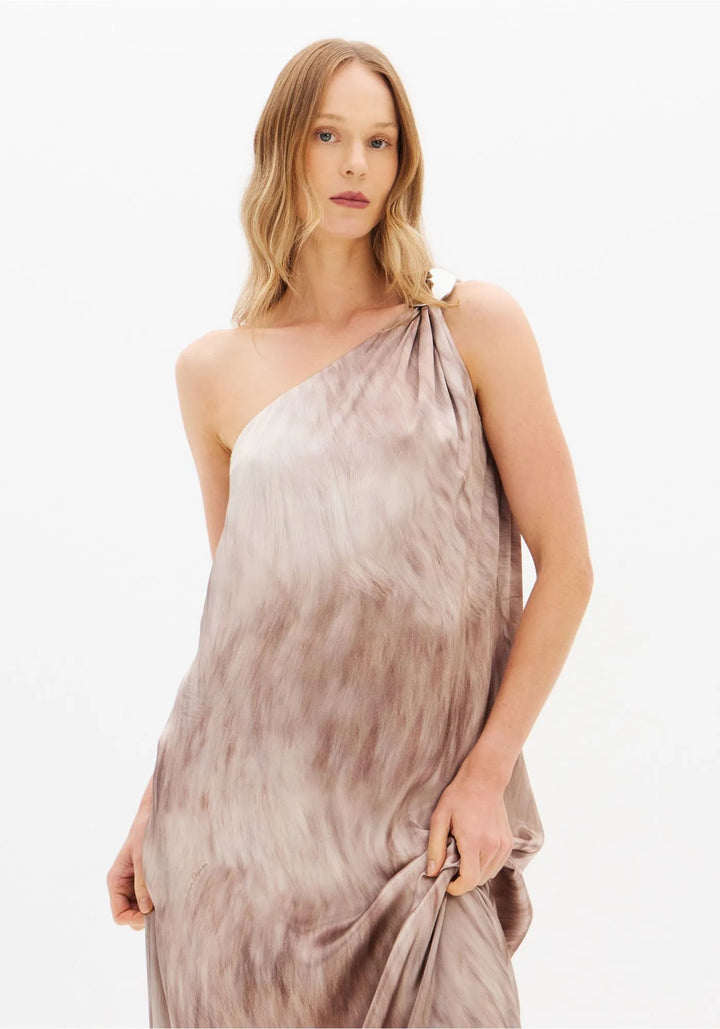 VESTIDO COMPRIDO ACETINADO EFEITO CINZA LANÇA PERFUME