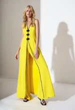 CONJUNTO COLETE E PANTALONA AMARELO COM VIVO CONTRASTANTE PONTO CHIC PREMIUM