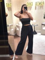 TOP PRETO COM ALÇA FINA PONTO CHIC