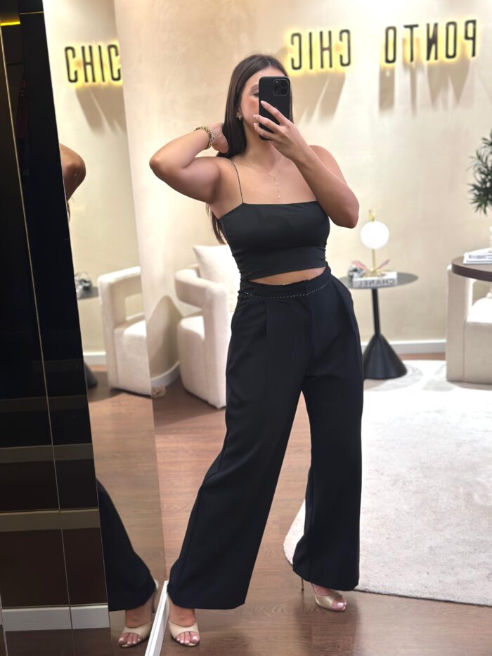CALÇA PRETA PANTALONA COM PINÇAS ELEH - Image 1