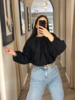 BLUSA PRETA COM CORTE ABALONADO ELEH