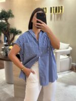 CAMISA CAVEADA AZUL COM RISCA BRANCA GAELLE PARIS - Image 2