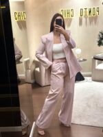 CALÇA PANTALONA ROSA COM PADRÃO E CINTO IMPERIAL