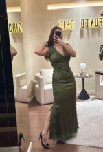 VESTIDO KAKI CETIM COM RENDA NO SECRETS