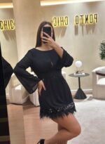 VESTIDO PRETO CURTO COM BRILHO E PEDRARIA GOA GOA