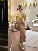 SAIA MIDI CASTANHA EM TECIDO ICE PLAY - Image 2