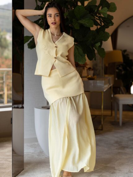 CONJUNTO AMARELO COLETE E SAIA