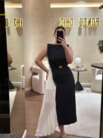 VESTIDO COMPRIDO COM PLISSADO SIMONA CORSELLINI