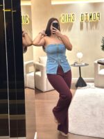 TOP DE GANGA AZUL COM BOLSOS E FECHO MISS YOU
