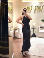 VESTIDO PRETO HALTER COM DETALHE DOURADO PONTO CHIC