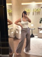 CALÇA TAUPE COM BEGE CONTRASTANTE ELEH
