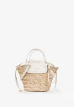 BOLSA CESTO EM PALHA COM DETALHES EM PELE BEGE PONTO CHIC