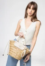 BOLSA CESTO EM PALHA COM DETALHES EM PELE BEGE PONTO CHIC - Image 5