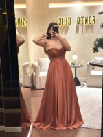 VESTIDO COMPRIDO TERRACOTA PONTO CHIC