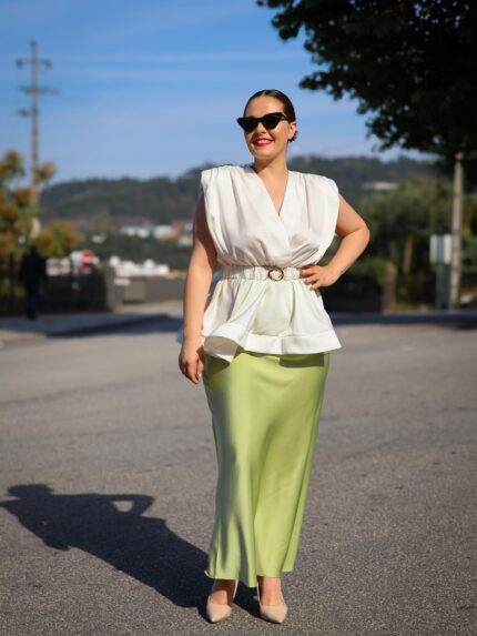 SAIA ACETINADA VERDE PONTO CHIC