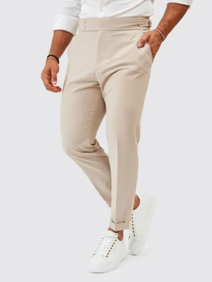 CALÇA TRESPASSE COM FIVELA BEGE ZOLF