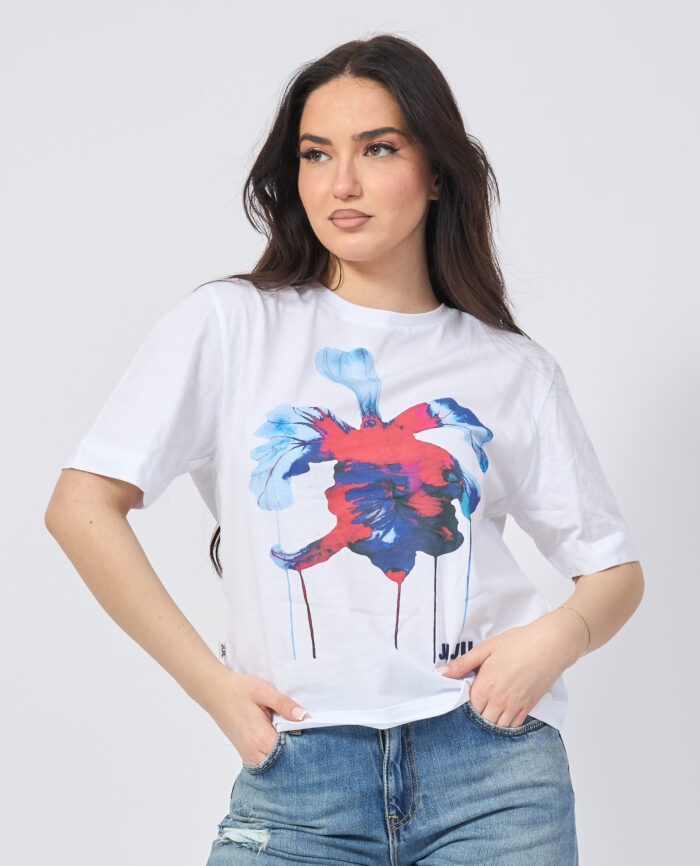 T-SHIRT BRANCA COM ESTAMPADO FOLHA ABSTRATA JIJIL - Image 1