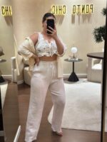 CALÇA BRANCA EM LINHO PONTO CHIC