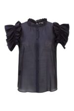TOP AZUL MARINHO EM ORGANZA SILVINA CAMPOS