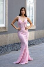 VESTIDO COMPRIDO ROSA RENDADO PONTO CHIC