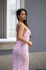 VESTIDO COMPRIDO ROSA RENDADO PONTO CHIC - Image 3